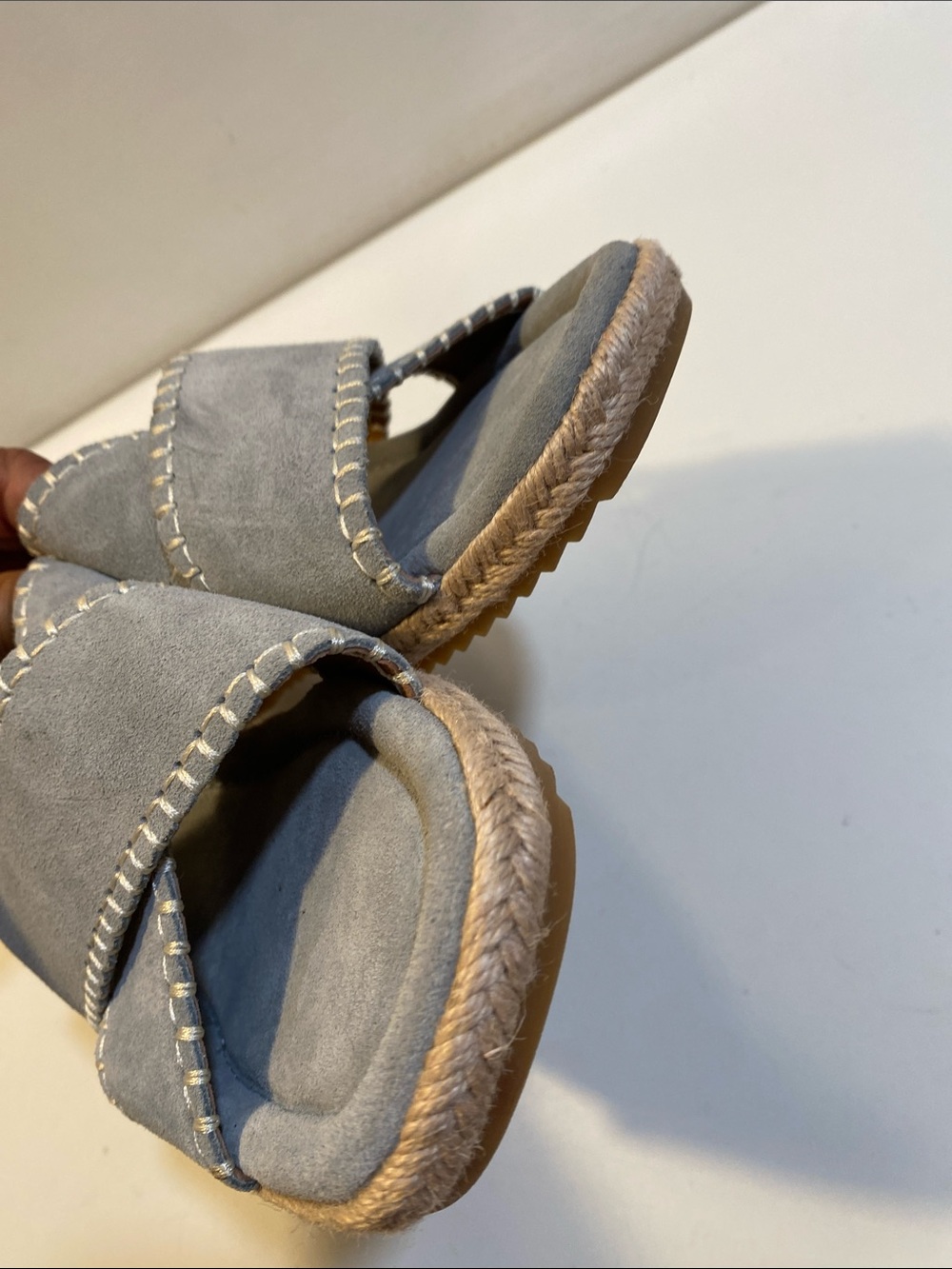 SOFT Gray Suede Leather Wedge Slide Sandals Sz 11M - Picture 11 of 13